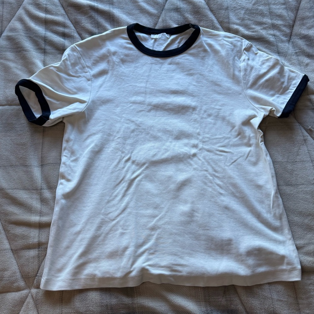 Men’s Zara Ribbed Casual T Shirt White/Blue- Size Medium